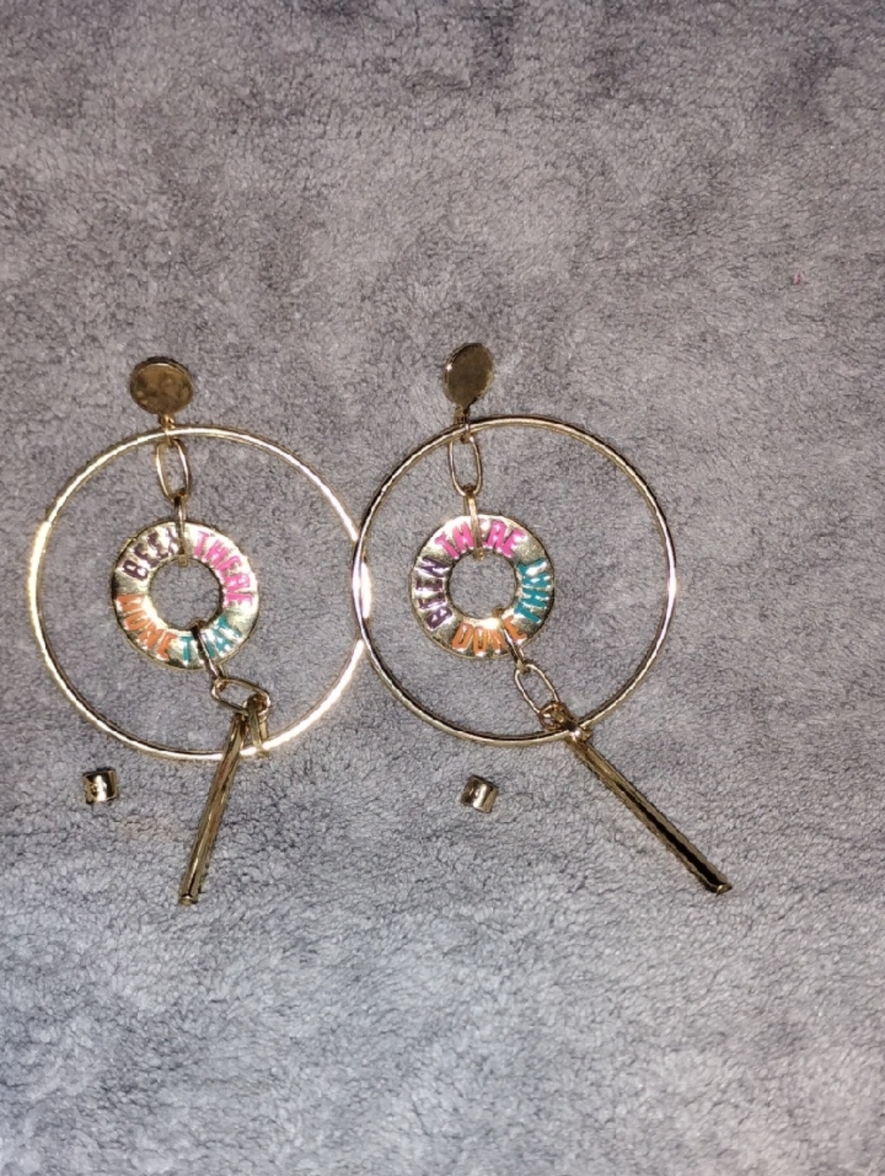 BCBGeneration Gold Hoop Earrings with Multicolor Donut Accent